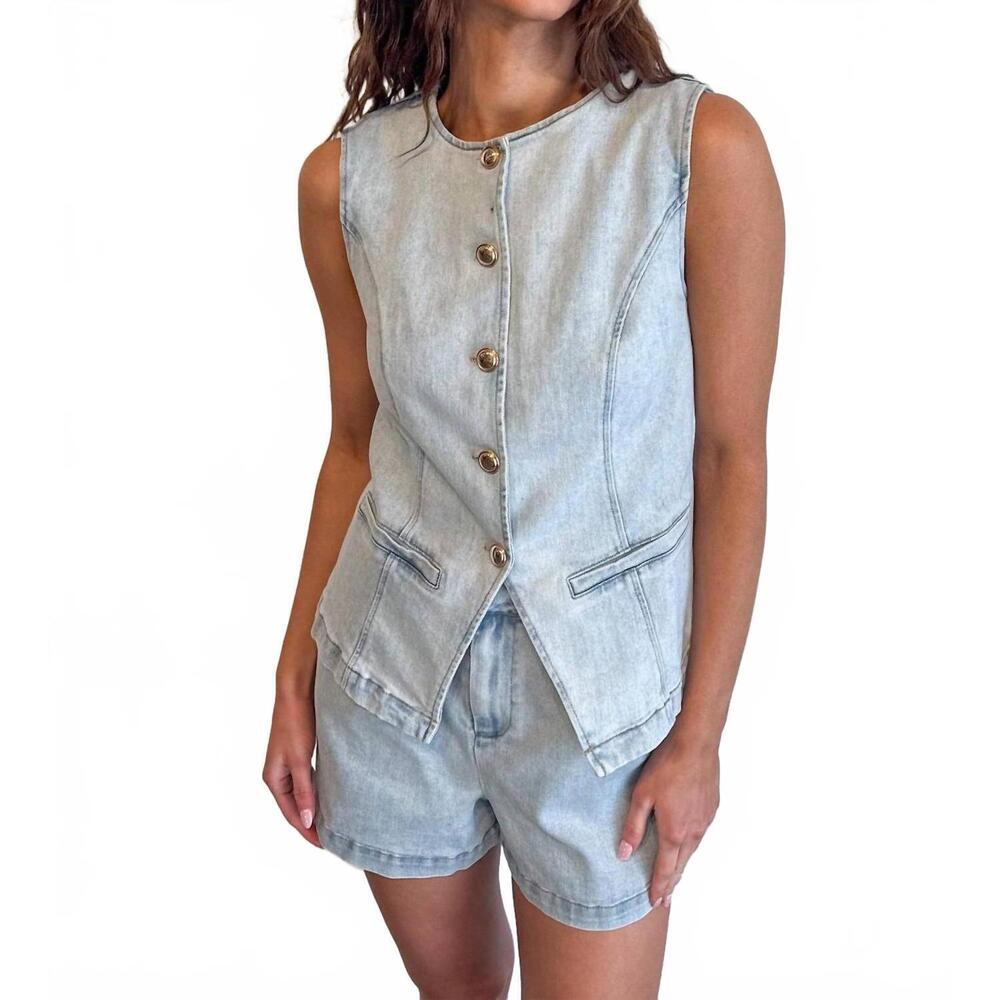 NEW ADELINE vintage button vest in denim
